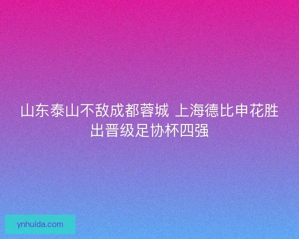山东泰山不敌成都蓉城 上海德比申花胜出晋级足协杯四强